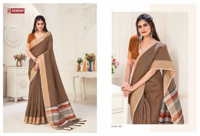 Sangam Aarya Linen Thread Work Fancy Ethnic Wear Designer Saree Collection